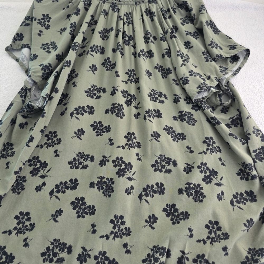 GAP Women XL Green Floral Blouse V Neck Short Sleeve Flowy Casual - Picture 13 of 15